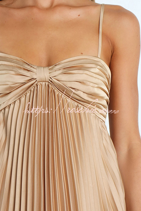 Color Suspender Pleated Irregular Midi Dress