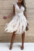 V-neck Lace Sleeveless Layered Midi Dress