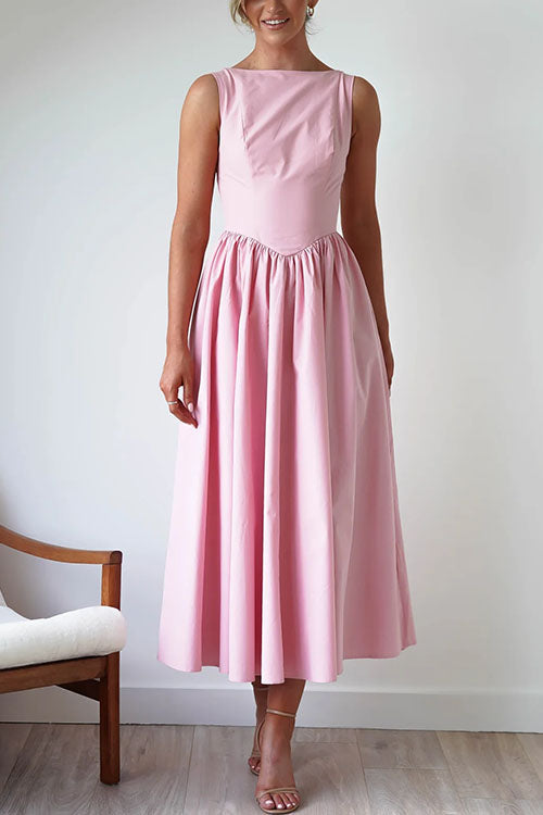 Sleeveless Open Back Swing Midi Dress