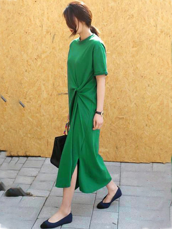 Original Color Irregularity Pleats Midi Dress