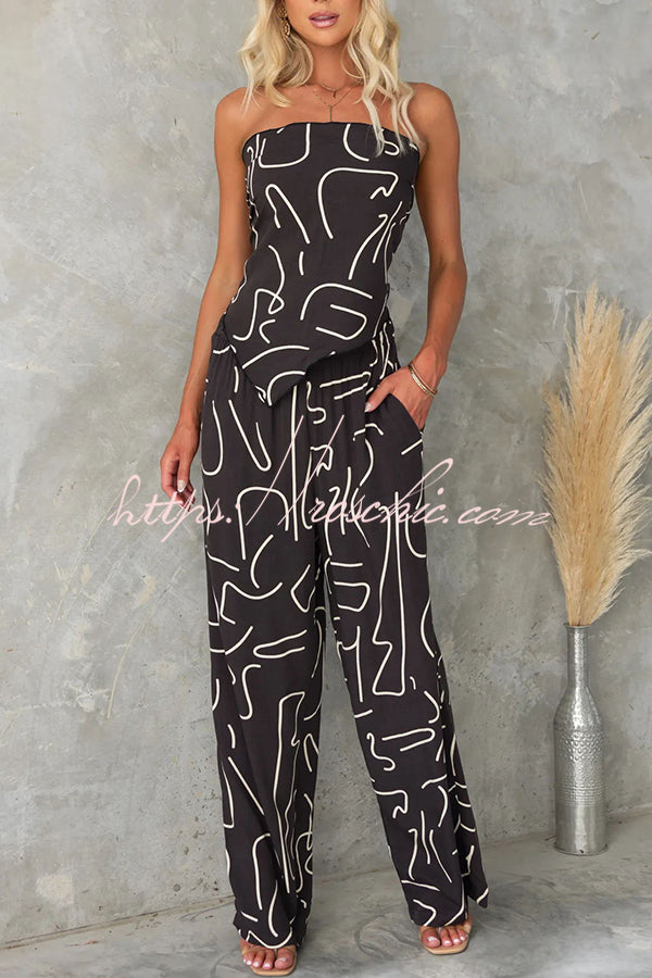 Fun Printed Off the Shoulder Top and Elastic Waist Pocket Pants Set