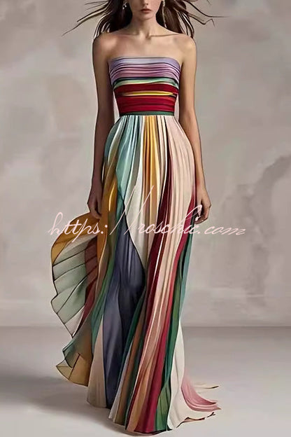 Off-shoulder Tube Top Waist Color Maxi Dress
