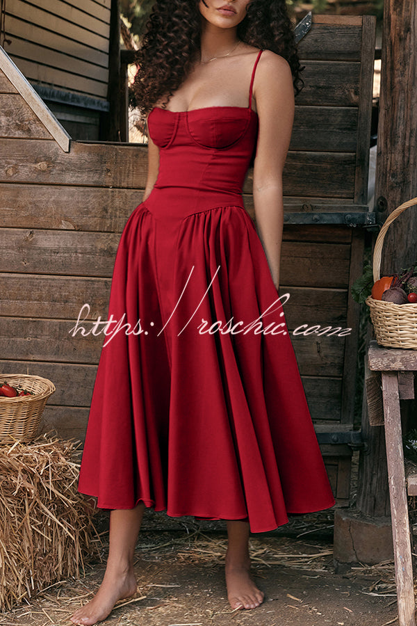 Color Buttonless Bandeau Side Pocket Midi Dress