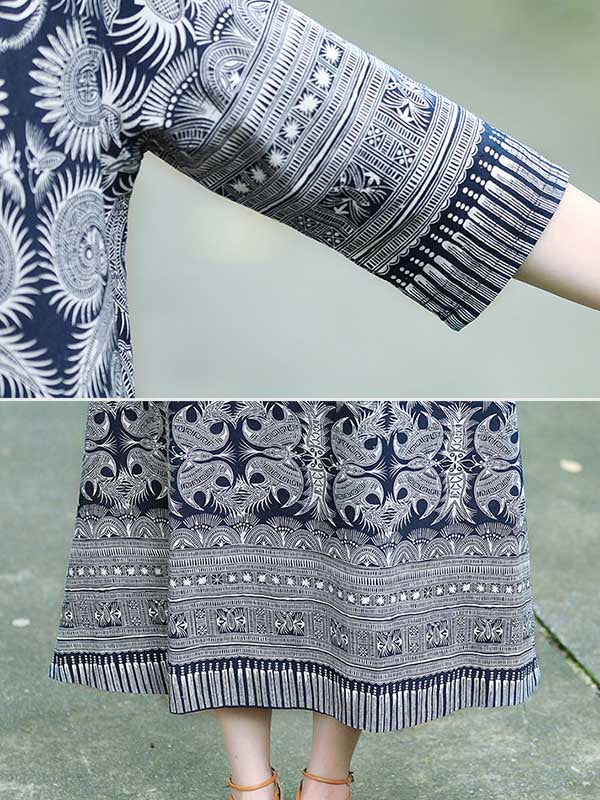 Cotton Blend Printing Midi Dresses