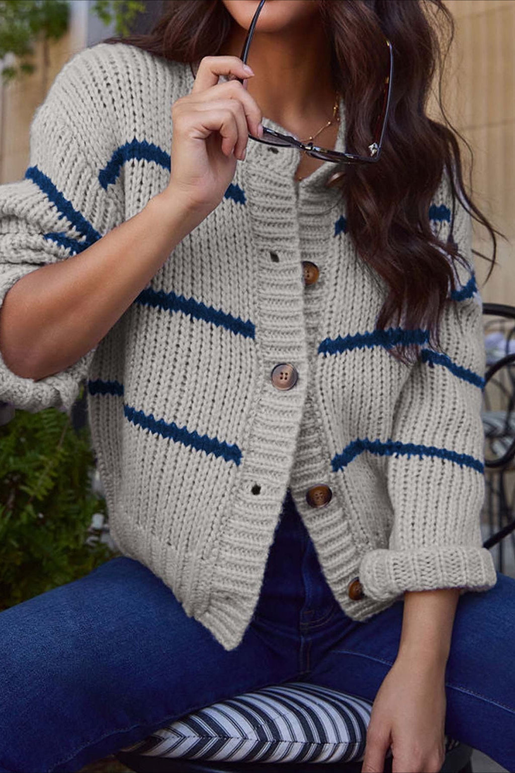 Striped Relaxed Long Sleeve Knit Cardigan
