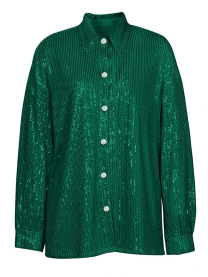 Sparkly Two-piece Set Party Outfits for Sequin Top Blouse Shirt and Pants Suit Female Evening Tracksuit New
