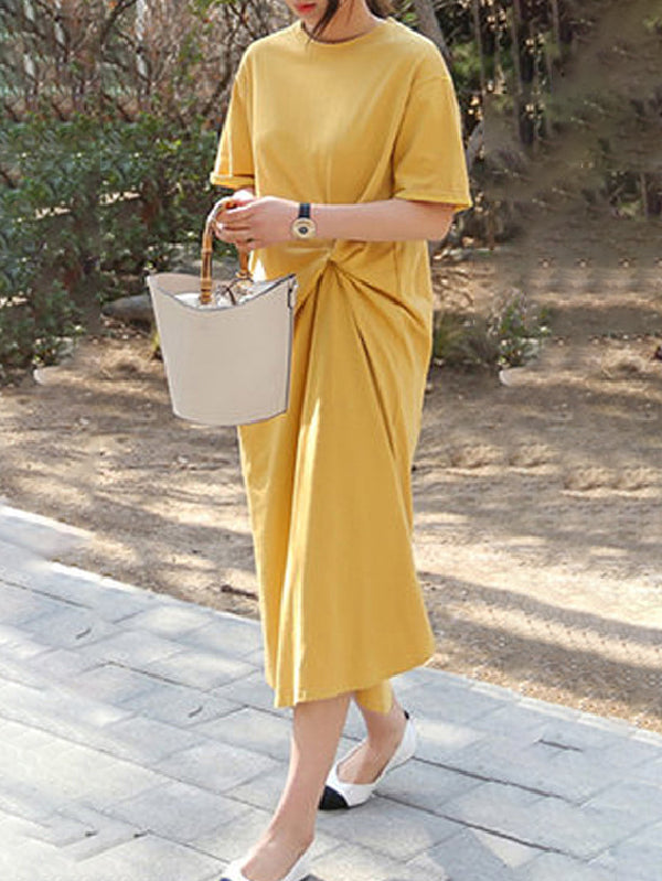 Original Color Irregularity Pleats Midi Dress