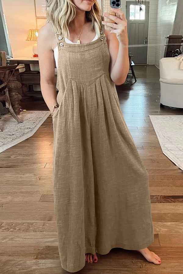 Cotton and Linen Loose One-piece Wide-leg Overalls