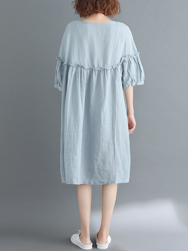 Artistic Retro Loose Falbala Color Pleated Midi Dress