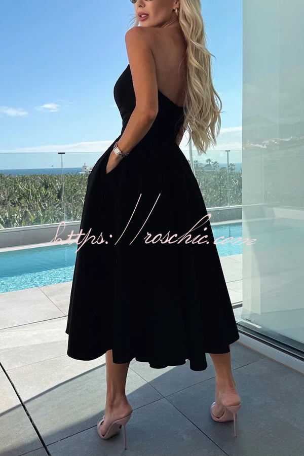 Sweet Cascade Color Off Shoulder Pocket Full Hem Midi Dress