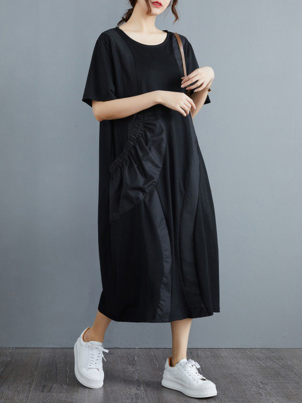 Simple Color Split-joint Midi Dress