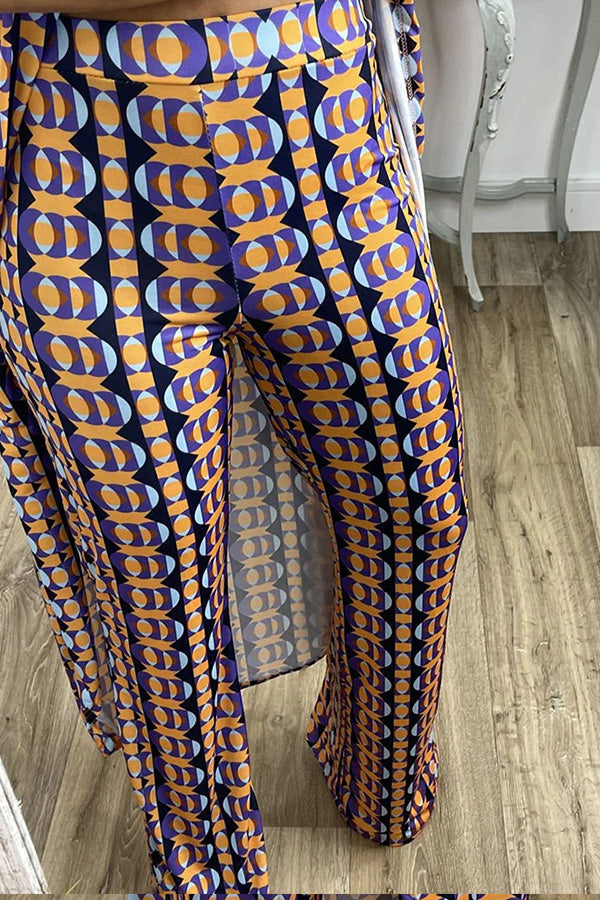 Retro Print Split Top Two-piece Set