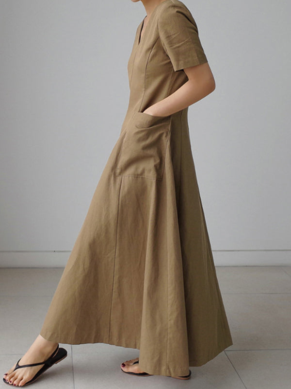Simple Color Pleated Midi Dress