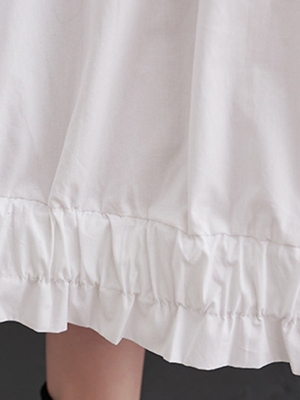 Loose Short Sleeves Elasticity Pleated Split-joint Lapel Midi Dresses