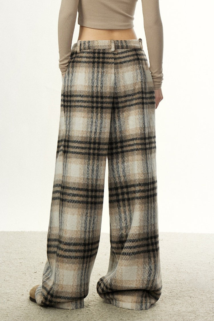Wool Plaid Wide-leg Pants