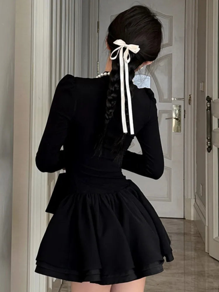 Knitted Dress Long Sleeve Half High Collar A-line Mini Dresses Autumn Winter Birthday Party Vestidos Trend