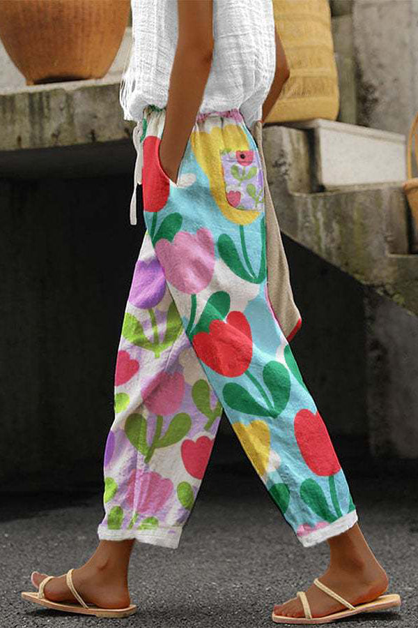 Unique Printed Button Pocket Pants