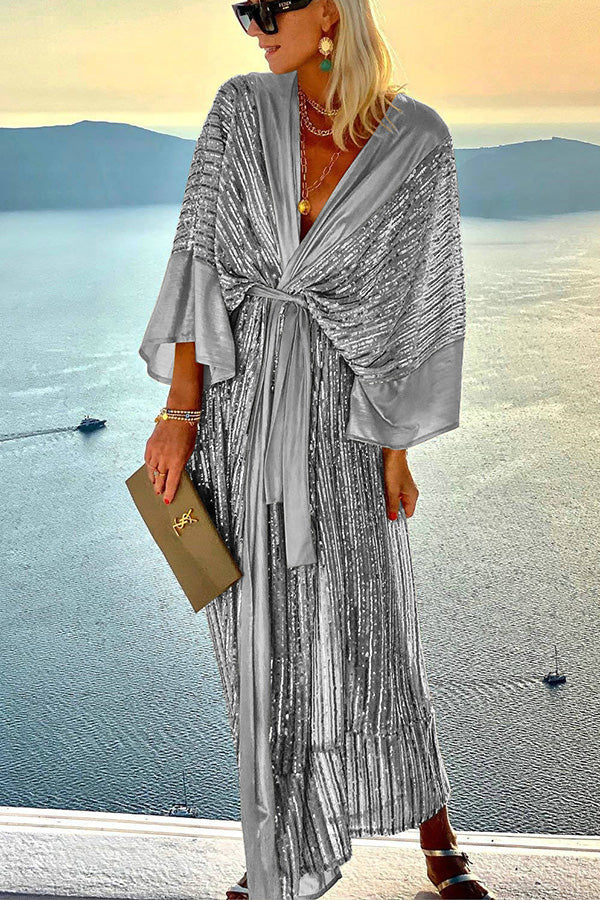 Dreamy Evenings Sequin Retro Court Style Kimono Maxi Dress