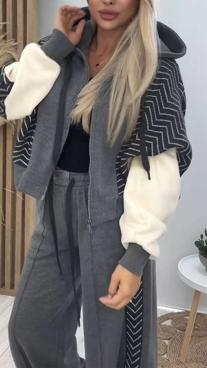 Hooded Spliced Jacket + Pants Set