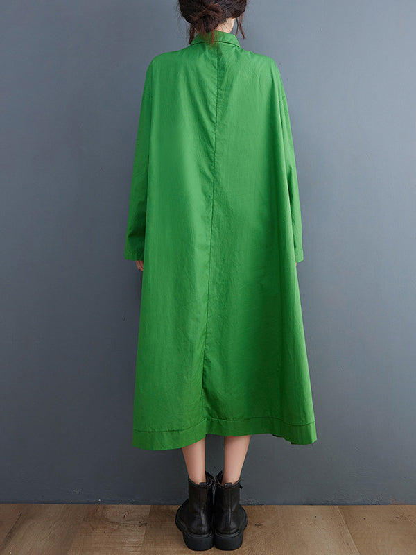 A-line Long Sleeves Asymmetric Hollow Polka-dot Color Lapel Midi Dresses