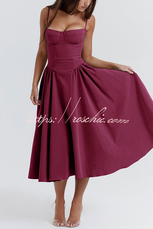 Color Slim Fit Suspender Pocket Midi Dress