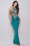 Jessas Green Neck Sequin Maxi Dress