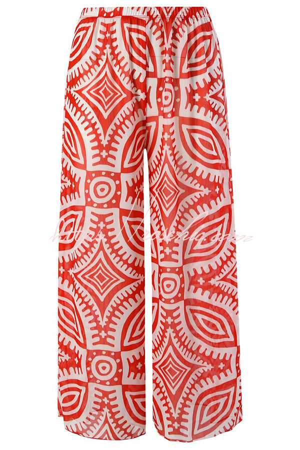 Unique Printed Swimsuit and Elastic Waist Pants