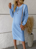Long Sleeves Loose Buttoned Round-neck Midi Dresses Sweater Dresses