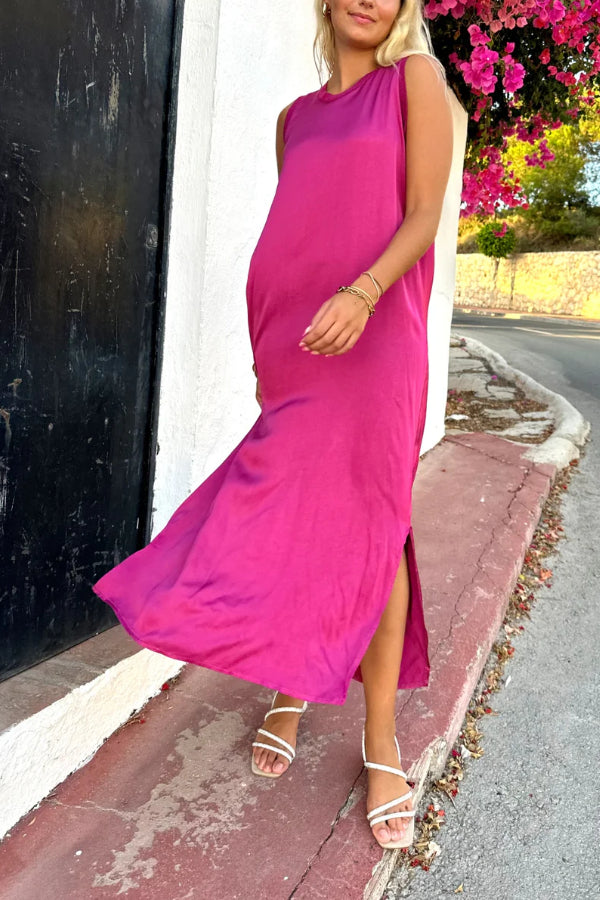 Satin Midi Dress With Seam Detail