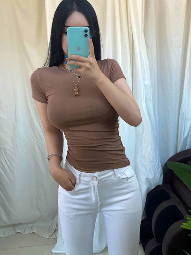 Summer Character T-shirts Tops Short Sleeve Slim T-shirts Korean Cotton Tee Shirt Femme