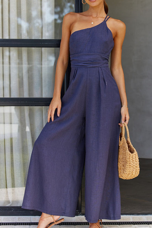 Sling Waist Pocket Straight Sleeveless Jumpsuit