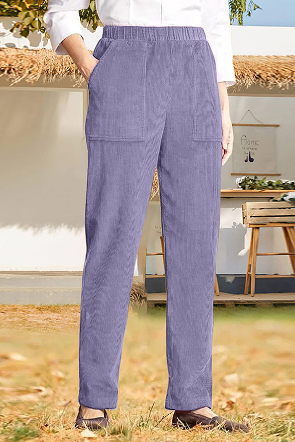 Color Elastic Waist Striped Straight Pants