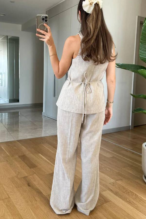 Split Vest & Lace-up Pants Two-piece Set