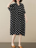 Loose Short Sleeves Polka-dot V-neck Midi Dresses