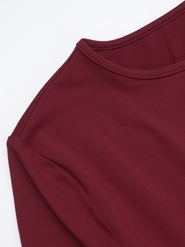 Long Sleeves Skinny Pleated Color Split-joint Round-neck Mini Dresses