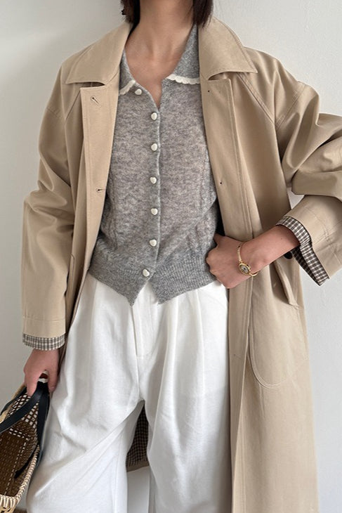 Lace Peter Pan Collar Lightweight Wool Knit Cardigan