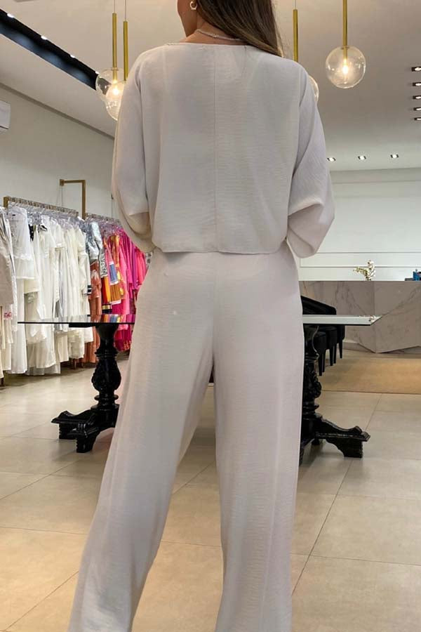 Laguna Resort Kink Shirt and Pocketed Wide Leg Pants Set With Cami Top