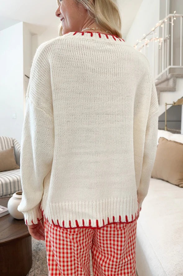 Slouchy Bow Jacquard Loose Pullover Sweater