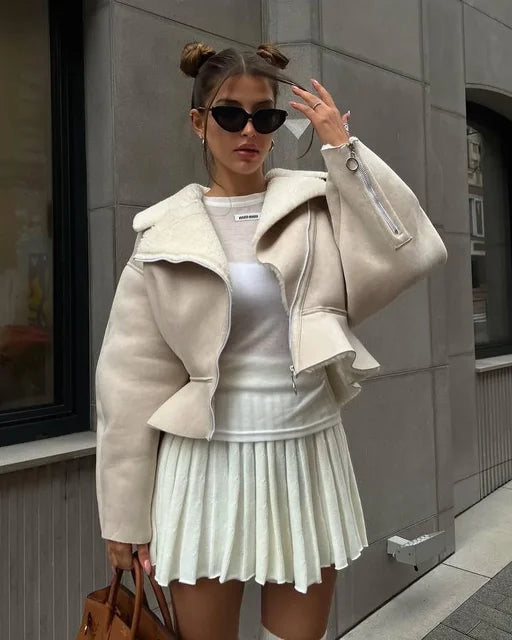 Turn-down Slim Coats for Autumn Winter Long Sleeve Jackets Woman Street Short Cardigan Femme