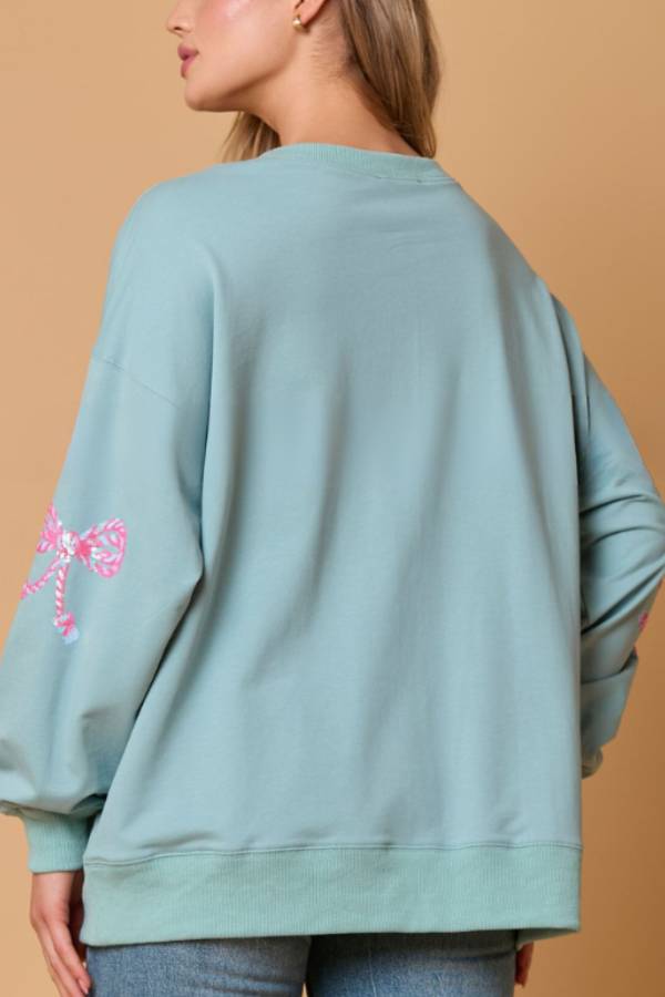 Bowknot Sequined Loose Long Sleeve Sweatshirt