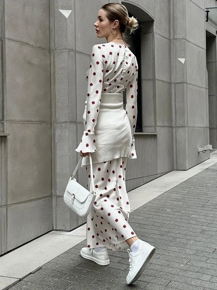 Autumn/winter Long Sleeve Printed Evening Dress Bodycon Flare Sleeves Long Dress Party Vestidos