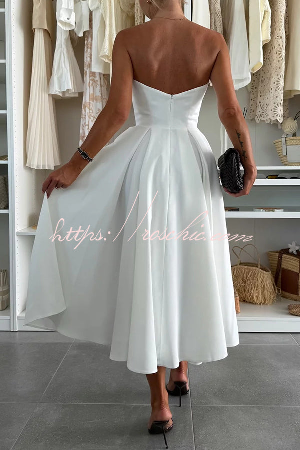 Sweet Cascade Color Off Shoulder Pocket Full Hem Midi Dress