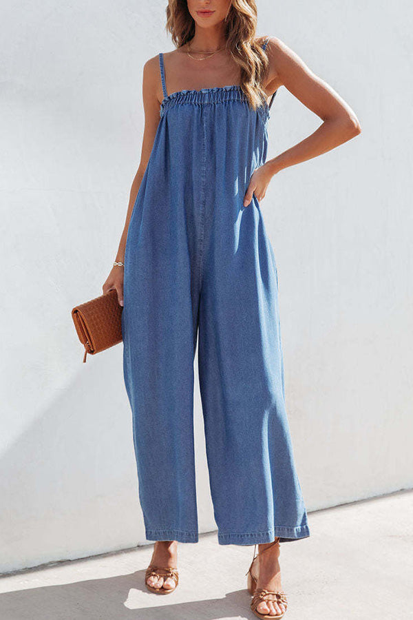 Slender Wide-leg Pants Cropped Overalls