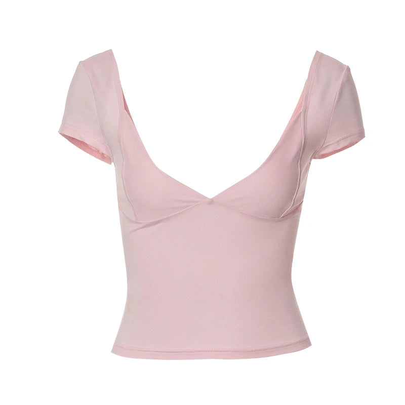 Summer T Shirt Tops for Clothes Stretch Slim Tees Shirt Femme V Neck Long Sleeve T-shirts