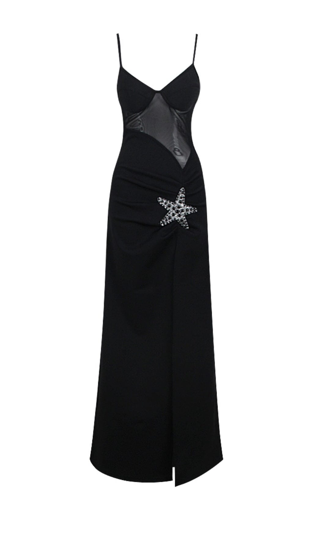 Starfish Embellished Mesh Bodice Maxi Dress in Black