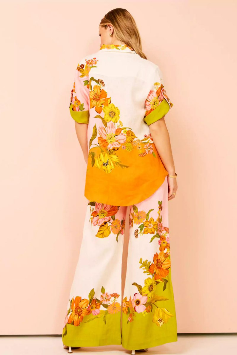 Unique Print Elastic Waist Pocketed Wide Leg Pants-set