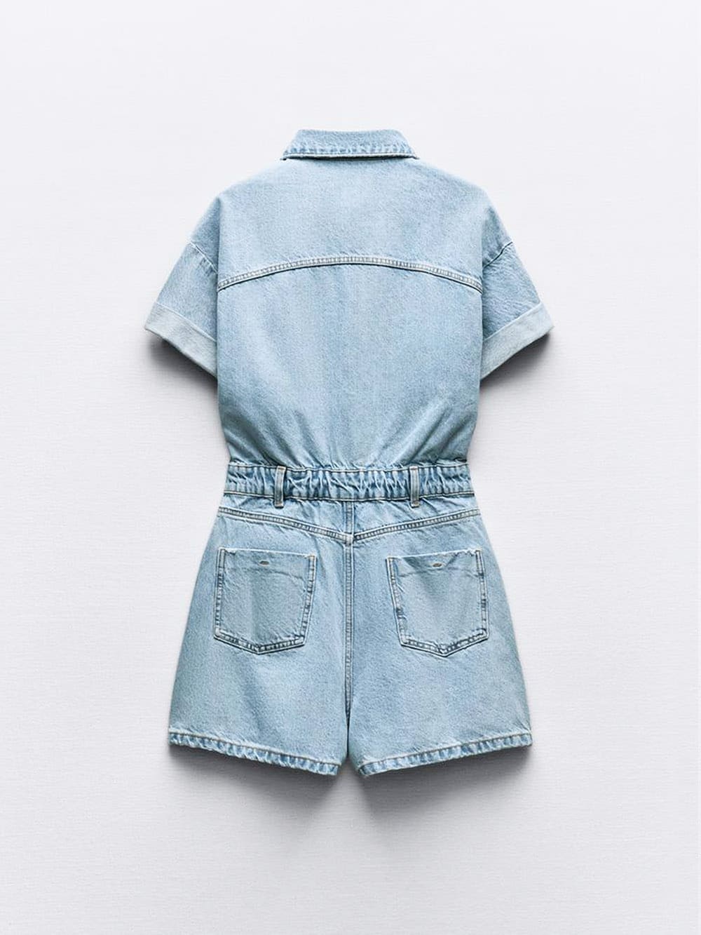 Mini Denim Cuffed-romper-blue