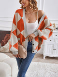 V-neck Geometric Color Block Knit Cardigan