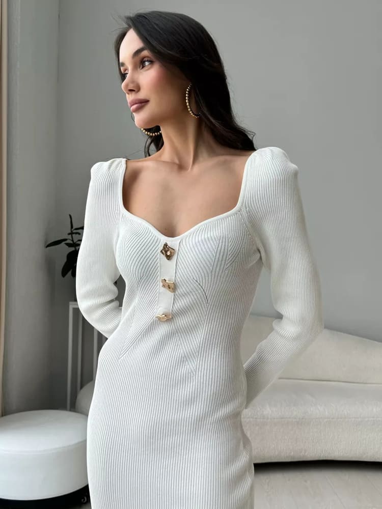 Slim Fit High-waist Knit Sweater Dress
