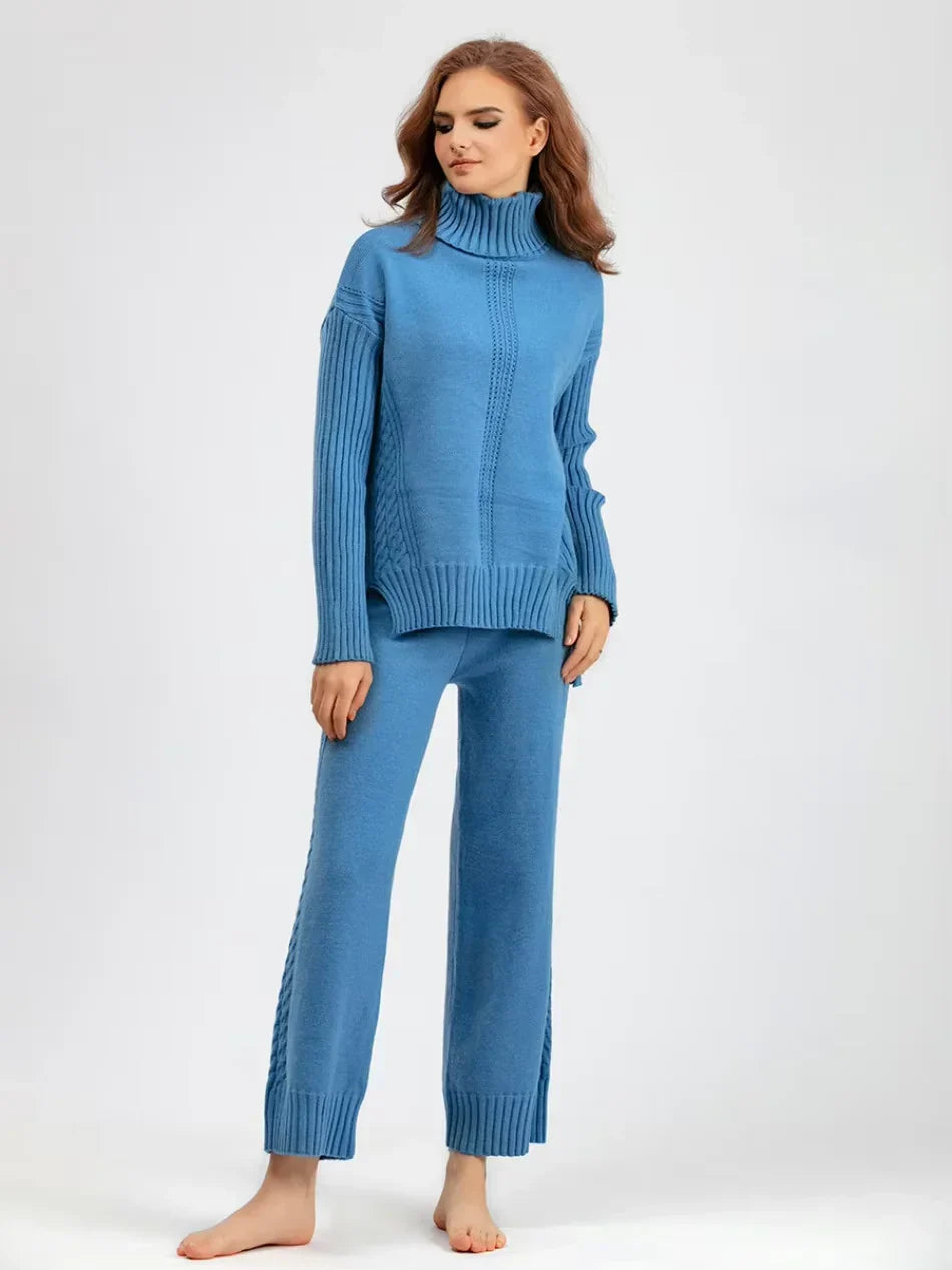 Scarlett - High-neck Knit Sweater & Loose Pants Set